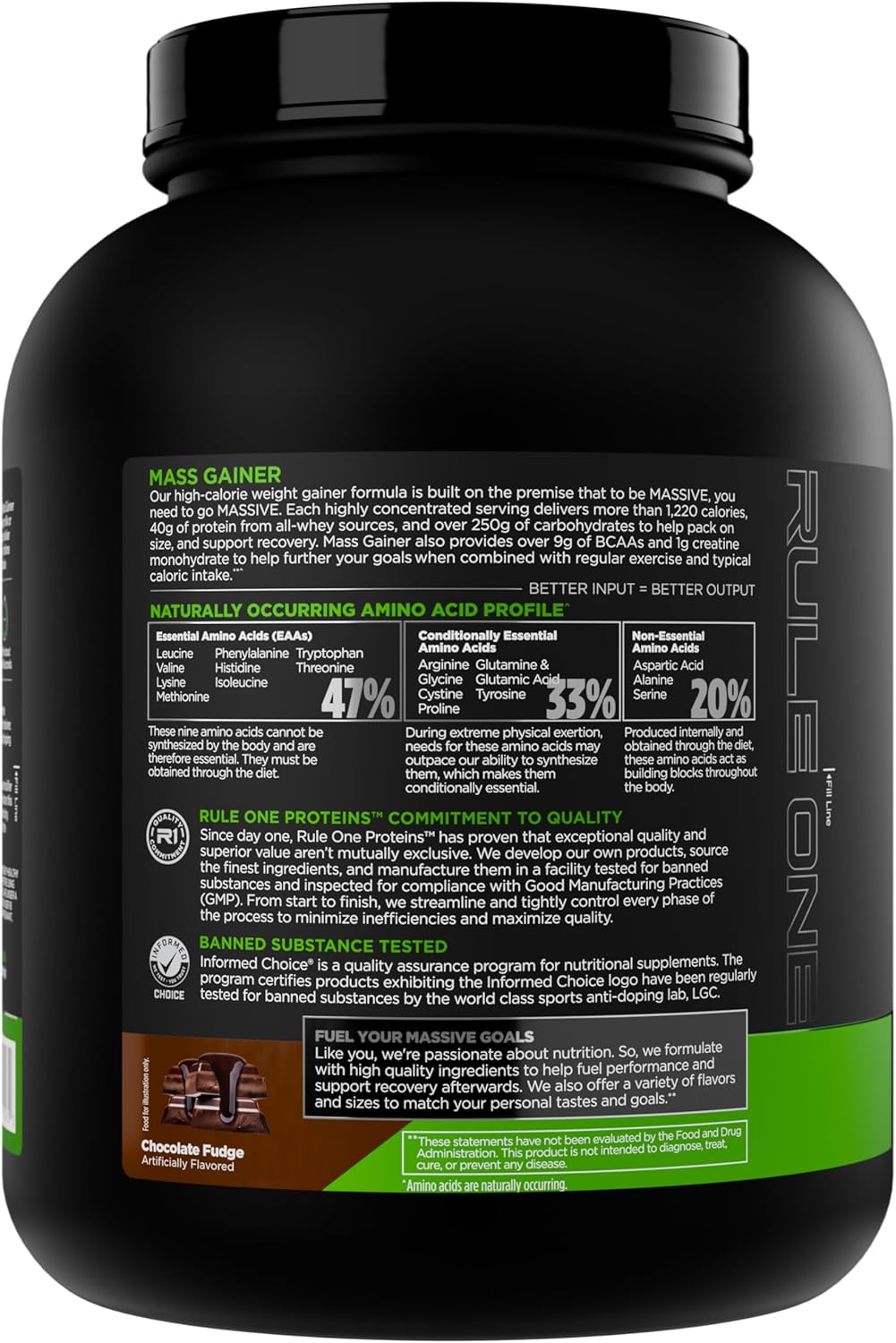 Rule 1 Mass Gainer (Chocolate Fudge Flavour, Net Wt 5.73 LBS 2.60 KG)