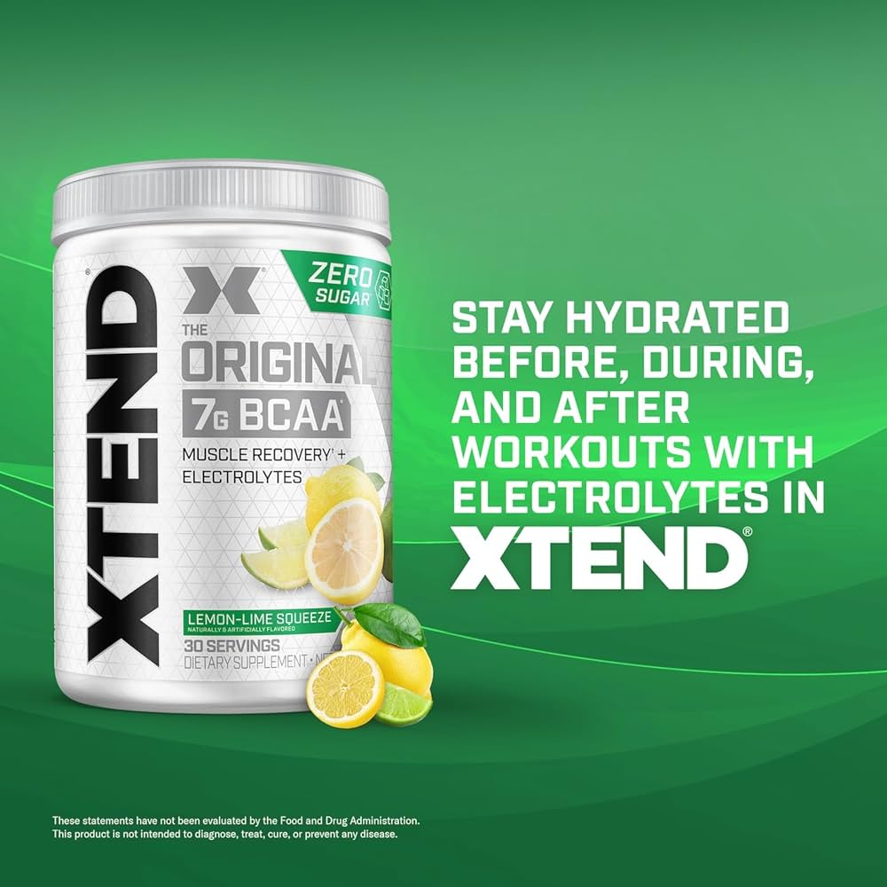 Xtend BCAA – The Original 7 g BCAA Muscle Recovery + Electrolytes (Zero Sugar,Flavour Lemon Lime Squeeze, 30 servings, 405 g)