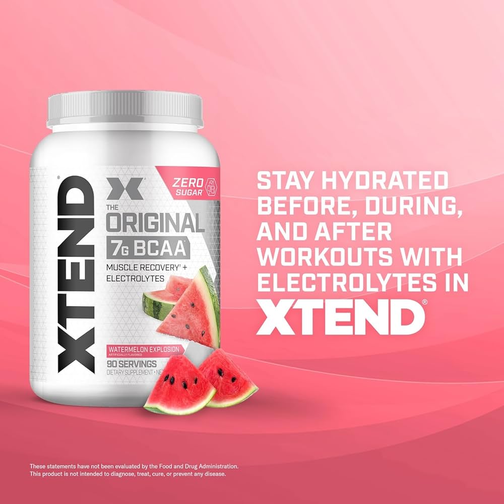Xtend BCAA – The Original 7 g BCAA Muscle Recovery + Electrolytes (Zero Sugar,Flavour watermelon explosion, 90 servings, 292 g)
