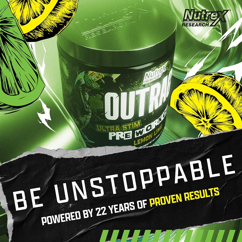 Nutrex Outrage Pre‑Workout (Lemon Lime flavour, Net Wt 201 g)