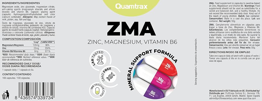 Quamtrax ZMA (Zinc + Magnesium + Vitamin B6)