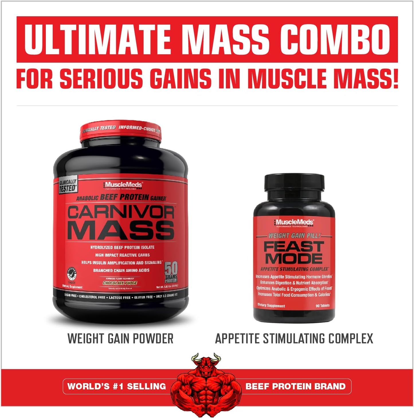 MuscleMeds Carnivor Mass Anabolic Beef Protein Gainer (Chocolate Peanut Butter Flavour, Net Wt 5.9 LBS 2674g)