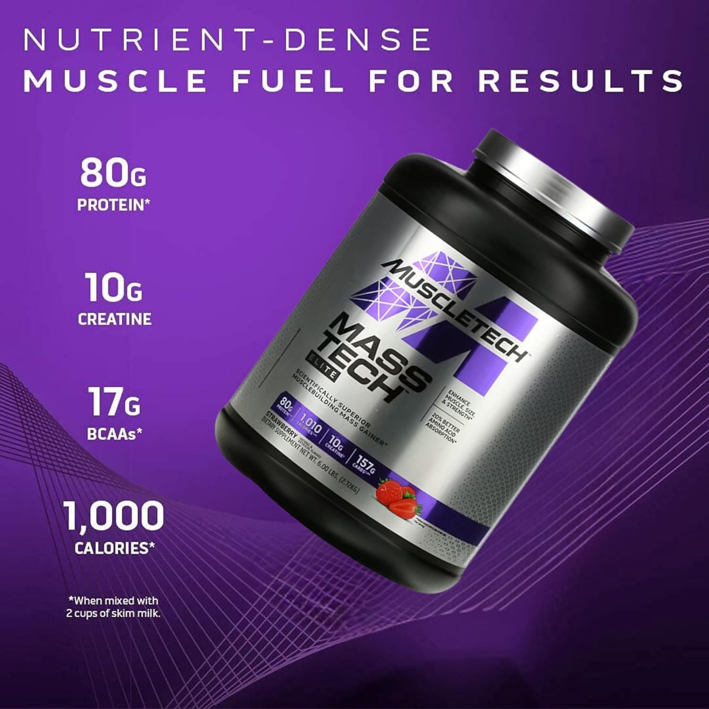 MuscleTech Mass Tech Elite (Strawberry flavour, Net Wt 6.00 LBS 2.72 KG)