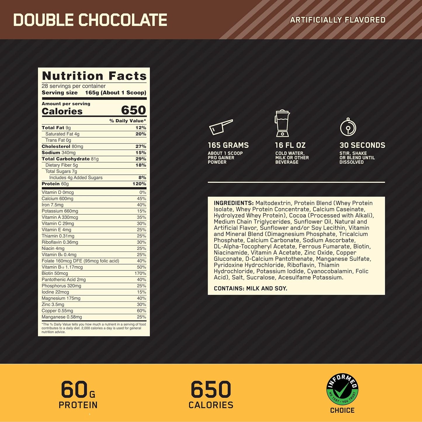 Optimum Nutrition Gold Standard Pro Gainer (Double Chocolate flavour, Net Wt 10.19 LB 4.62 KG, 28 Servings)