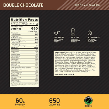 Optimum Nutrition Gold Standard Pro Gainer (Double Chocolate flavour, Net Wt 10.19 LB 4.62 KG, 28 Servings)