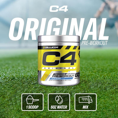 Cellucor C4 Original Explosive Pre-Workout (Icy Blue Razz Flavour, 60 Servings, Net Wt 13.8 OZ 390g)