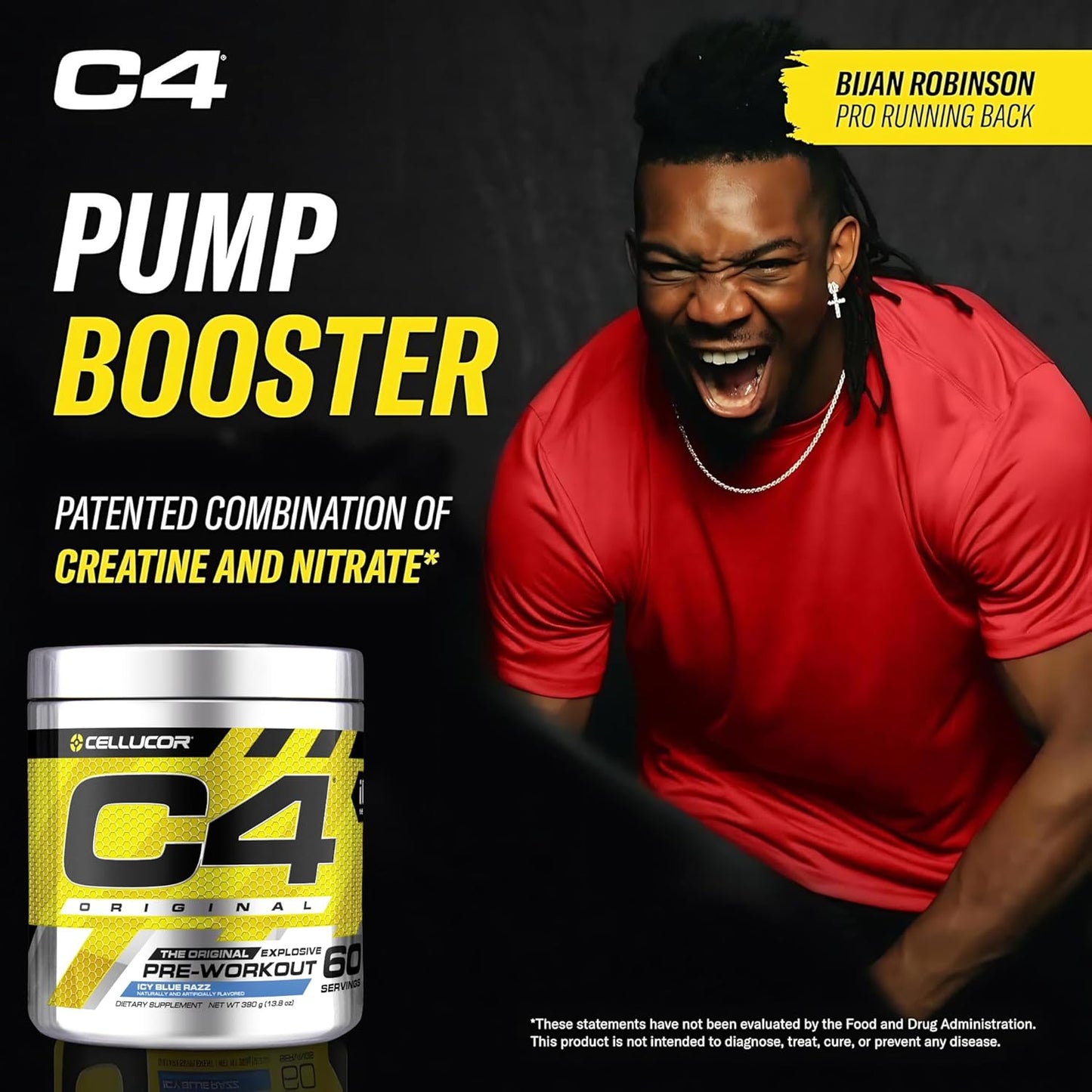 Cellucor C4 Original Explosive Pre-Workout (Icy Blue Razz Flavour, 60 Servings, Net Wt 13.8 OZ 390g)