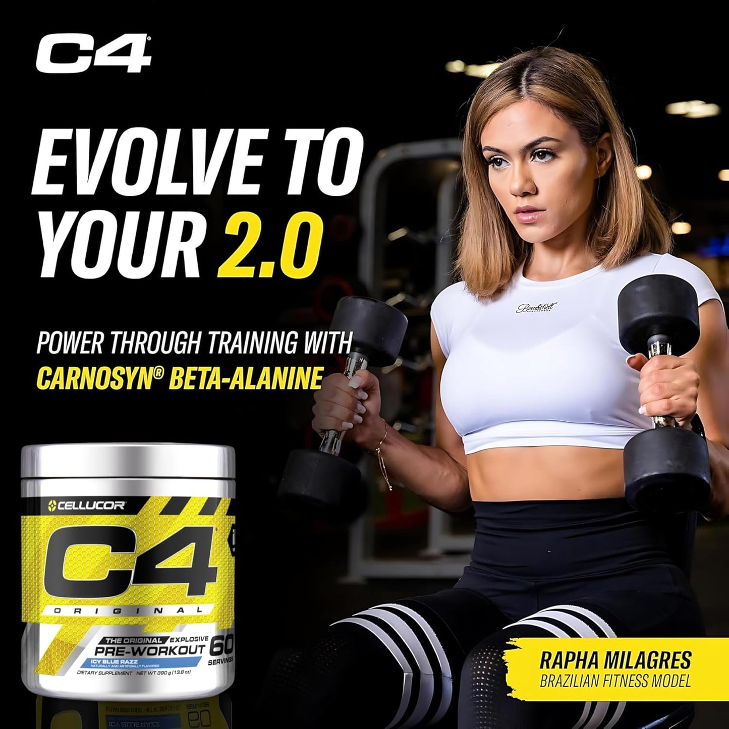Cellucor C4 Original Explosive Pre-Workout (Icy Blue Razz Flavour, 60 Servings, Net Wt 13.8 OZ 390g)