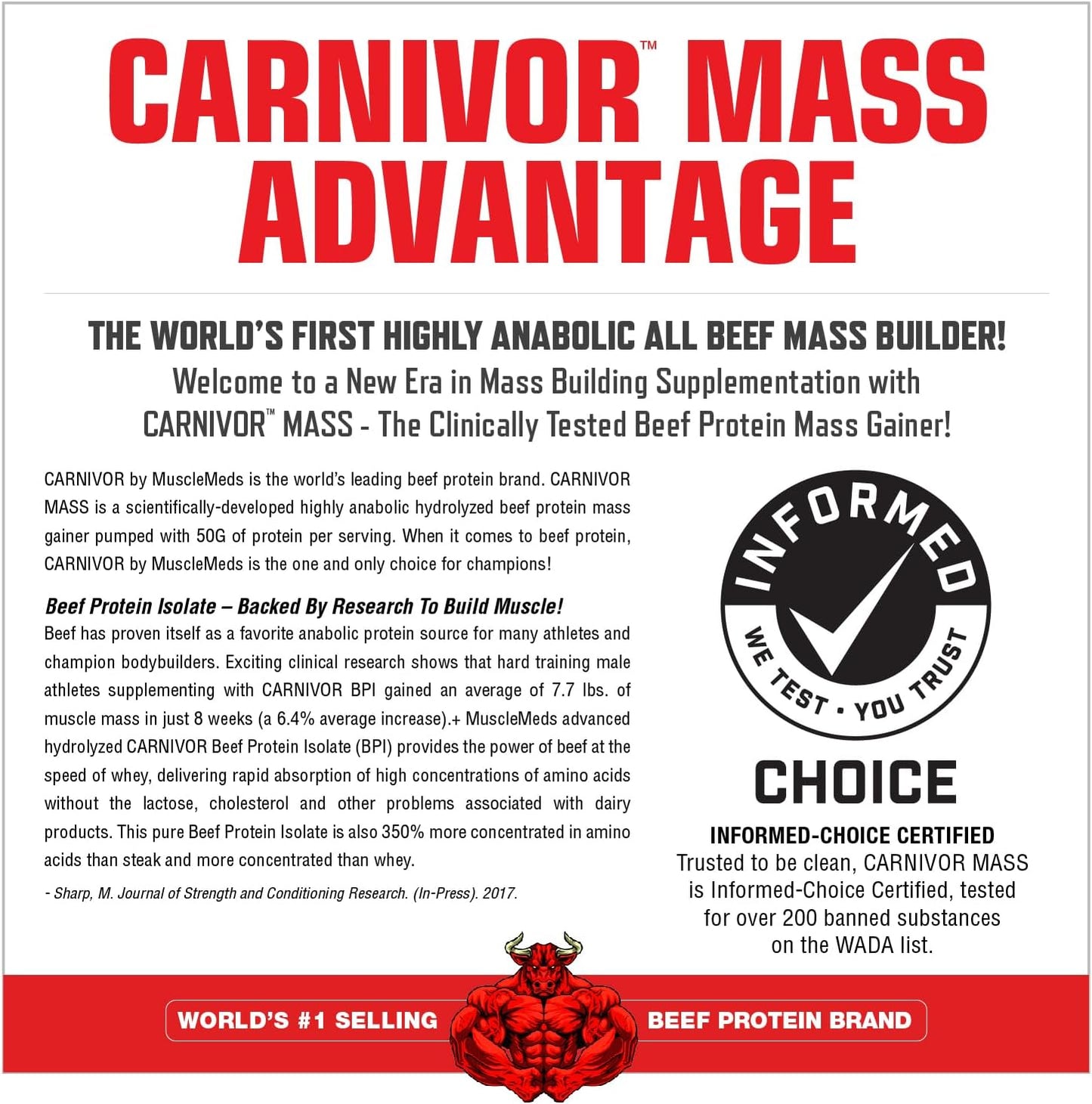 MuscleMeds Carnivor Mass Anabolic Beef Protein Gainer (Chocolate Peanut Butter Flavour, Net Wt 5.9 LBS 2674g)