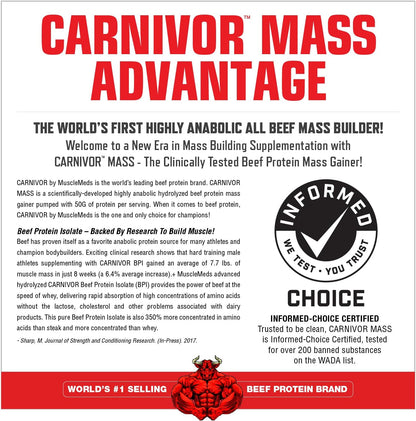 MuscleMeds Carnivor Mass Anabolic Beef Protein Gainer (Chocolate Peanut Butter Flavour, Net Wt 5.9 LBS 2674g)