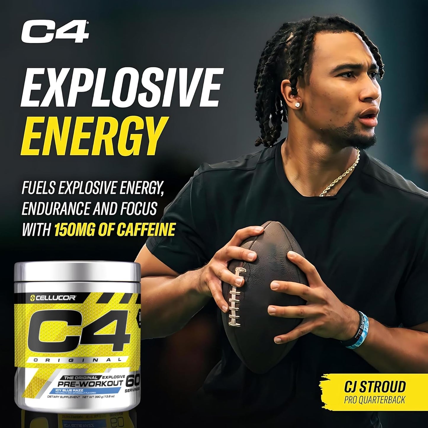 Cellucor C4 Original Explosive Pre-Workout (Icy Blue Razz Flavour, 60 Servings, Net Wt 13.8 OZ 390g)