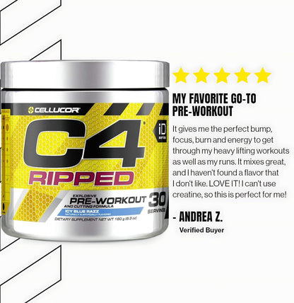 Cellucor C4 Pre-Workout Ripped (Icy Blue Razz flavour, Net Wt 189 g, 30 Servings)
