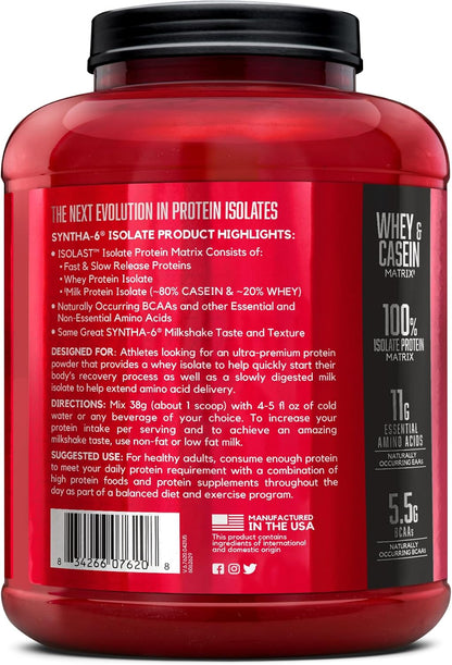 BSN Syntha-6 Isolate (Chocolate Milkshake flavour, Net Wt 4.02 LB 1.82 KG, 48 Servings)