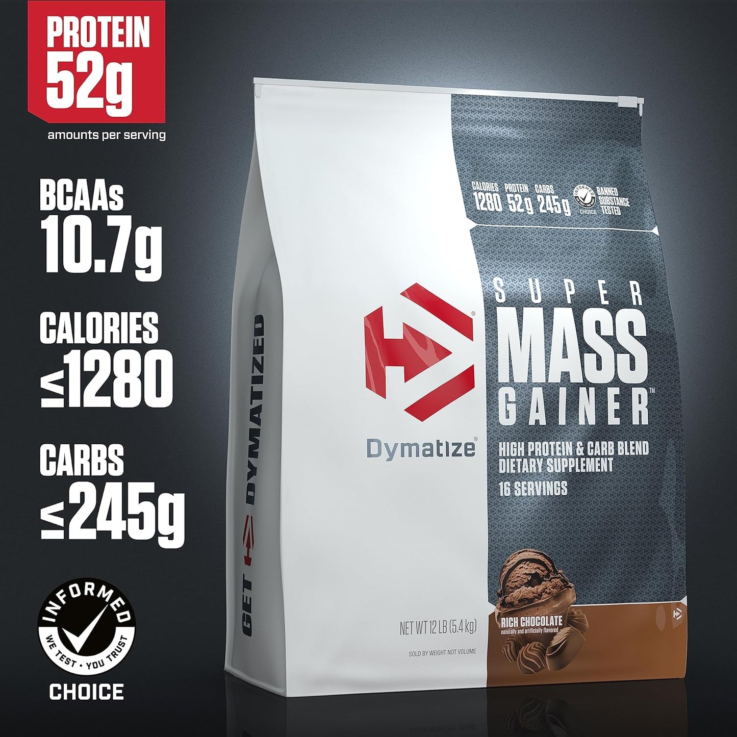 Dymatize Super Mass Gainer (Rich Chocolate flavour, Net Wt 12 LB 5.4 KG, 16 Servings)