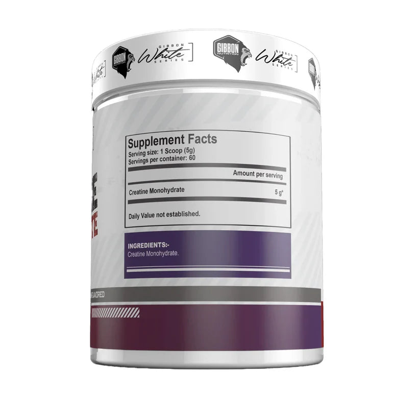 Gibbon Nutrition Pure Creatine Monohydrate (Unflavored, Net Wt 300g, 60 Servings)