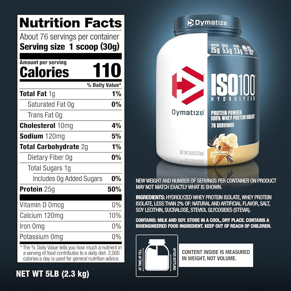 ISO100 Hydrolyzed Whey Protein by Dymatize – Vanilla 77 Servings