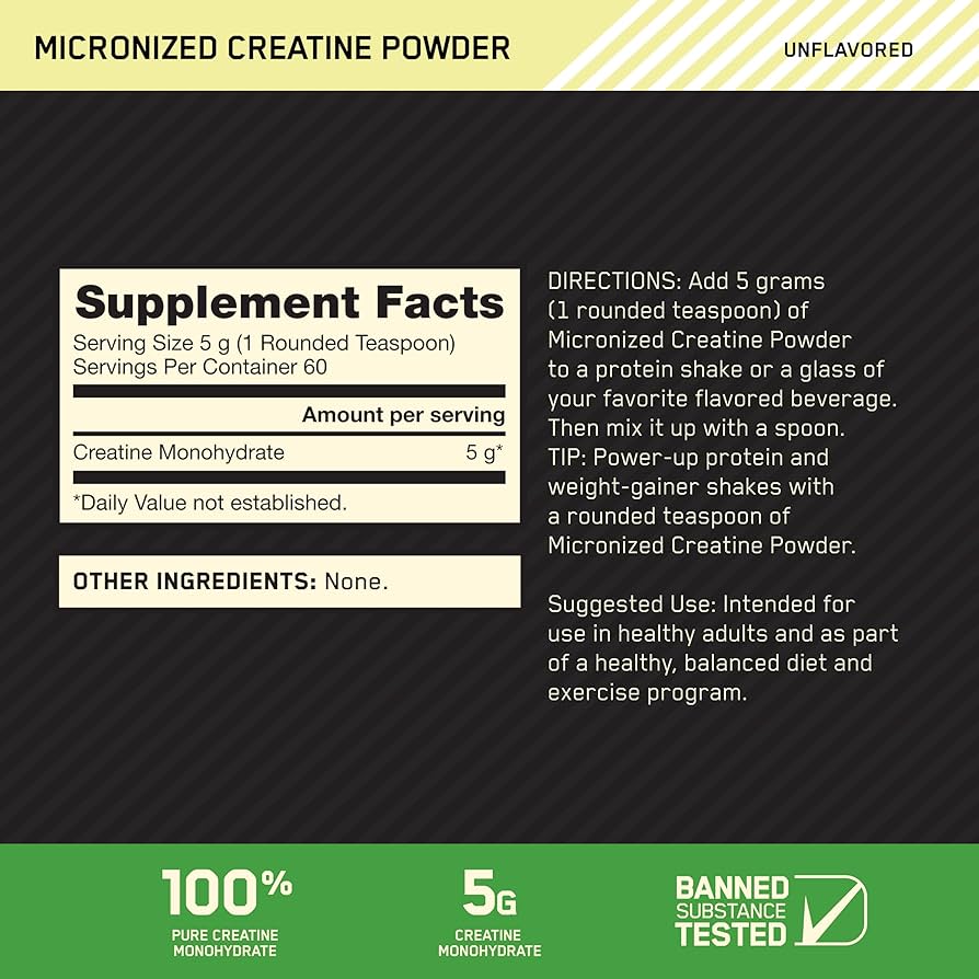 Optimum Nutrition Micronized Creatine Powder (Unflavoured net wet 300g)
