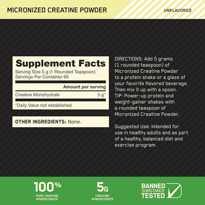 Optimum Nutrition Micronized Creatine Powder (Unflavoured net wet 300g)