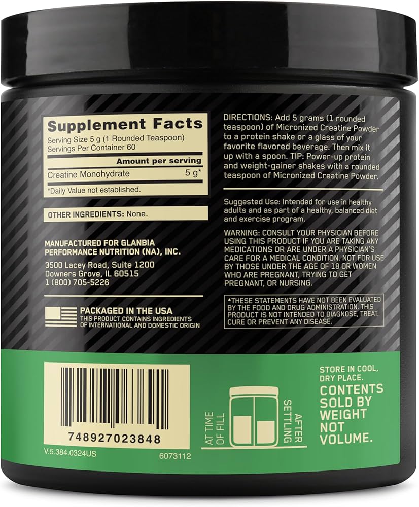 Optimum Nutrition Micronized Creatine Powder (Unflavoured net wet 300g)