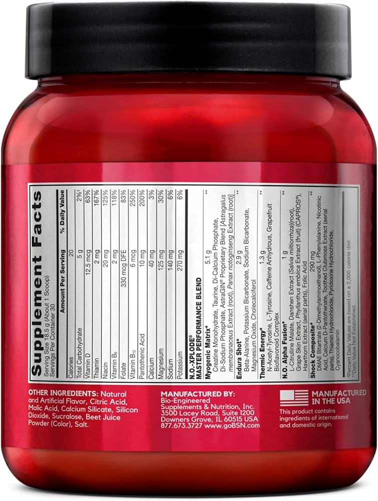 BSN NO-Xplode Pre-Workout (watermelon flavour, Net Wt 555 g, 30 Servings)
