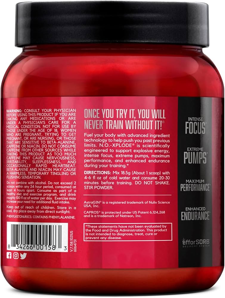 BSN NO-Xplode Pre-Workout (watermelon flavour, Net Wt 555 g, 30 Servings)