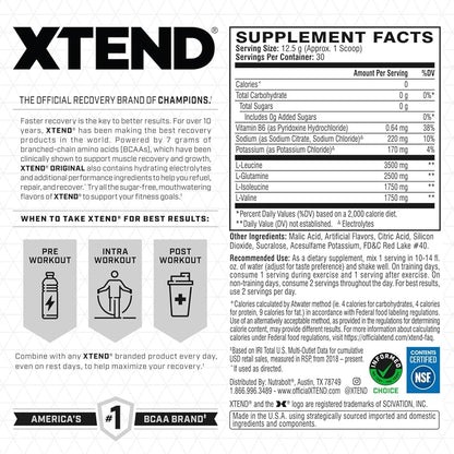 Xtend BCAA – The Original 7 g BCAA Muscle Recovery + Electrolytes (Zero Sugar,Flavour watermelon explosion, 30 servings, 390 g)