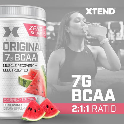 Xtend BCAA – The Original 7 g BCAA Muscle Recovery + Electrolytes (Zero Sugar,Flavour watermelon explosion, 30 servings, 390 g)