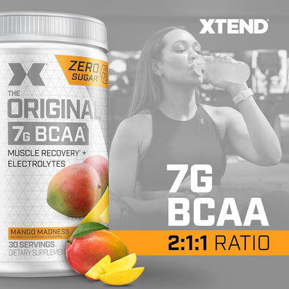 Xtend BCAA – The Original 7 g BCAA Muscle Recovery + Electrolytes (Zero Sugar,Flavour Mango Madness, 30 servings, 390 g)