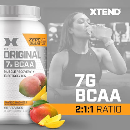 Xtend BCAA – The Original 7 g BCAA Muscle Recovery + Electrolytes (Zero Sugar,Flavour Strawberry Mango Madness, 90 servings, 292 g)