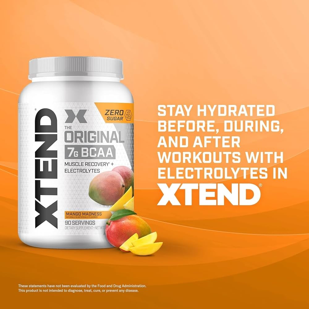 Xtend BCAA – The Original 7 g BCAA Muscle Recovery + Electrolytes (Zero Sugar,Flavour Strawberry Mango Madness, 90 servings, 292 g)