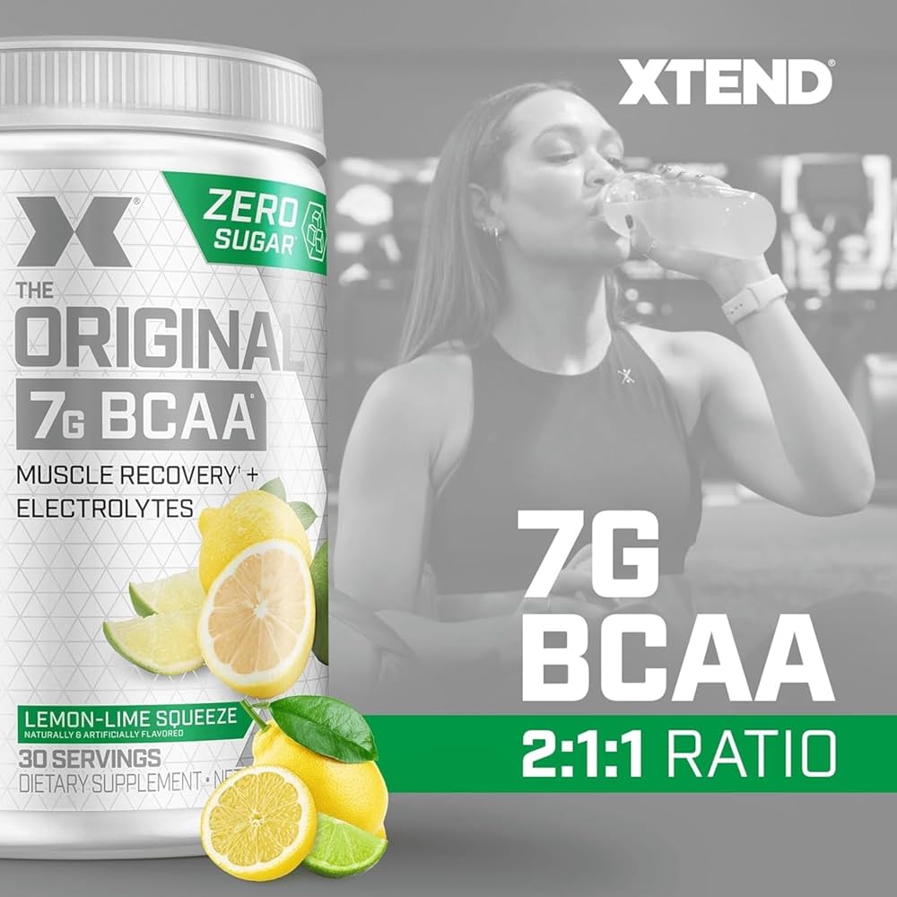 Xtend BCAA – The Original 7 g BCAA Muscle Recovery + Electrolytes (Zero Sugar,Flavour Lemon Lime Squeeze, 30 servings, 405 g)