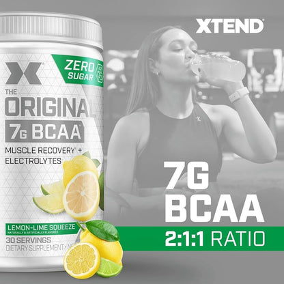 Xtend BCAA – The Original 7 g BCAA Muscle Recovery + Electrolytes (Zero Sugar,Flavour Lemon Lime Squeeze, 30 servings, 405 g)