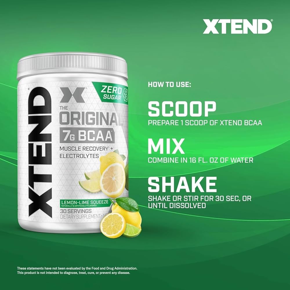Xtend BCAA – The Original 7 g BCAA Muscle Recovery + Electrolytes (Zero Sugar,Flavour Lemon Lime Squeeze, 30 servings, 405 g)
