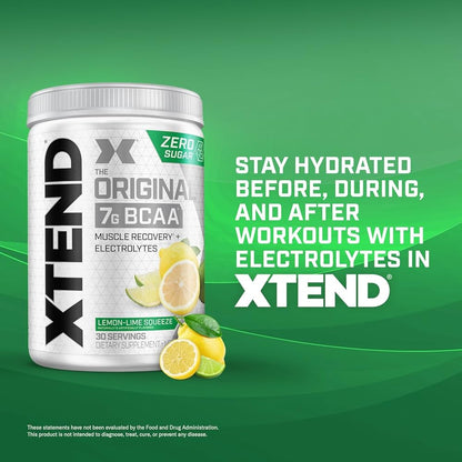 Xtend BCAA – The Original 7 g BCAA Muscle Recovery + Electrolytes (Zero Sugar,Flavour Lemon Lime Squeeze, 30 servings, 405 g)