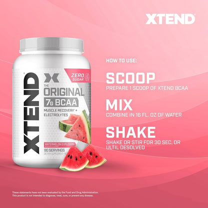 Xtend BCAA – The Original 7 g BCAA Muscle Recovery + Electrolytes (Zero Sugar,Flavour watermelon explosion, 90 servings, 292 g)