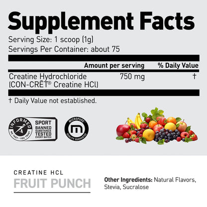 Kaged Creatine HCL (Fruit Punch flavour, Net Wt 2.65 oz (75.23 g)
