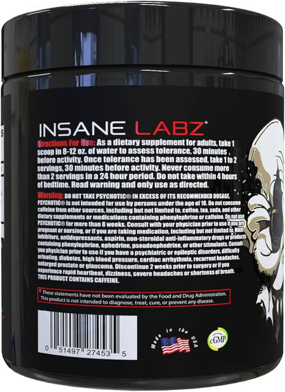 Insane Labz Psychotic Pre‑Workout (blueberry raspberry/ Watermelon / other flavours, Net Wt 35 Servings)