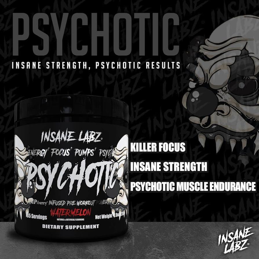 Insane Labz Psychotic Pre‑Workout (blueberry raspberry/ Watermelon / other flavours, Net Wt 35 Servings)