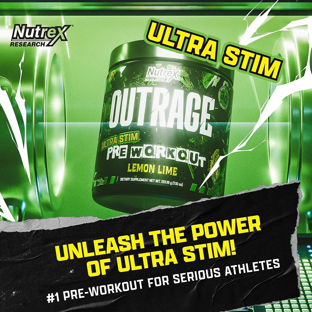 Nutrex Outrage Pre‑Workout (Lemon Lime flavour, Net Wt 201 g)