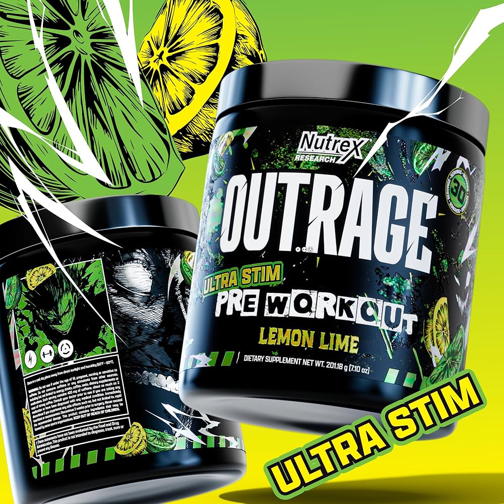 Nutrex Outrage Pre‑Workout (Lemon Lime flavour, Net Wt 201 g)